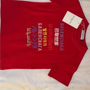 Balenciaga Kids Multicolor Text Red Tee